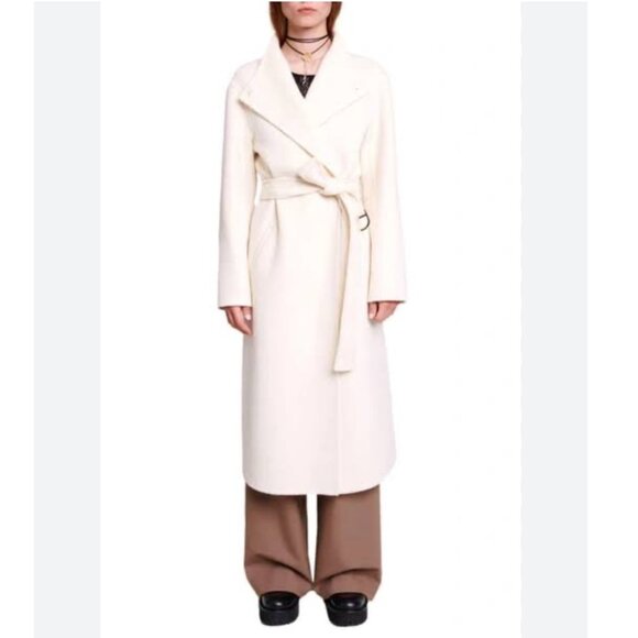 MAJE Genesis Belted Wool Blend Wrap Ecru Classic Coat Size 40 NEW WITH TAG - Picture 1 of 14